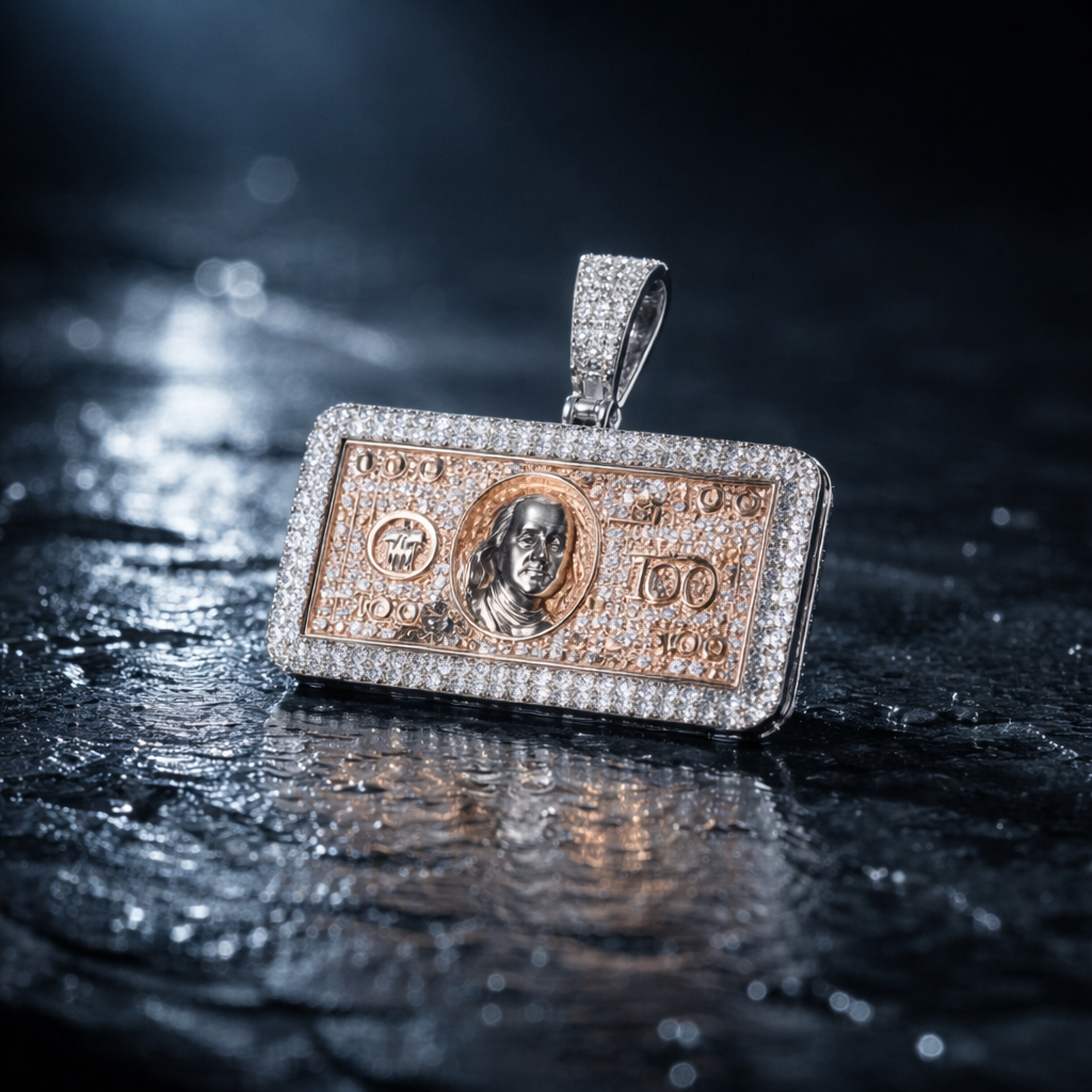 100 Dollar Bill Pendant Moissanite