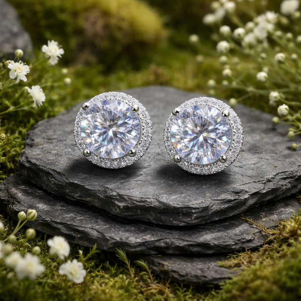 2ct Each Studs With Halo